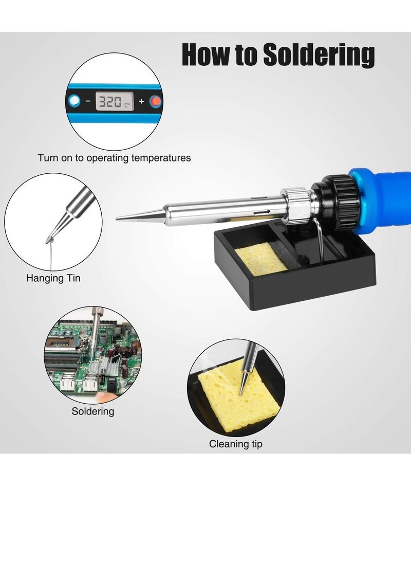 Y&D Soldering Iron Kit, Electronics 60W Adjustable Temperature Iron, 5pcs Tips, Solder, Rosin, Solder Wick, Stand and Other Kits in Portable Toolbox - Image 3