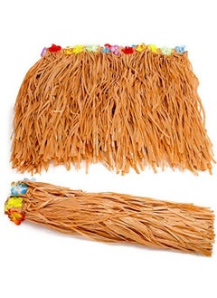 Kicko Kicko Luau Hawaiian Grass Table Skirt - 2 Pack - 9 Feet X 29 Inch - Real Hawaiian Island Party Decorations with Hibiscus Flowers, for Kids and Adult Birthdays, Polynesian Themed Events  - Image 1