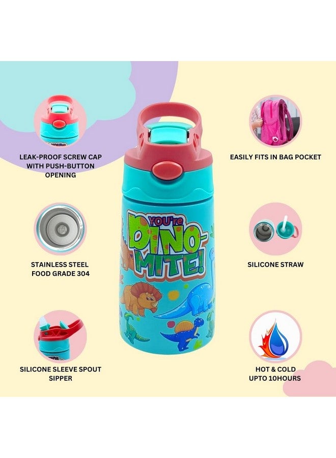 Voik- Kids Sipper Stainless Steel Water Bottle with Straw | One Click Push Button to Open | Colorful Design |Insulated Hot and Cold up to 10 Hours | Double Wall | Ideal for School, Picnics | 300 ml - Image 5