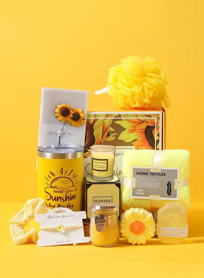Arabest Gift Basket for Women - Sunflower Gift Box Set Contains 10 Items with Blanket, Get Well Soon Gift Basket, Women's Relaxing Spa Treatment Set Friendship, Female Friend Gift - Image 1