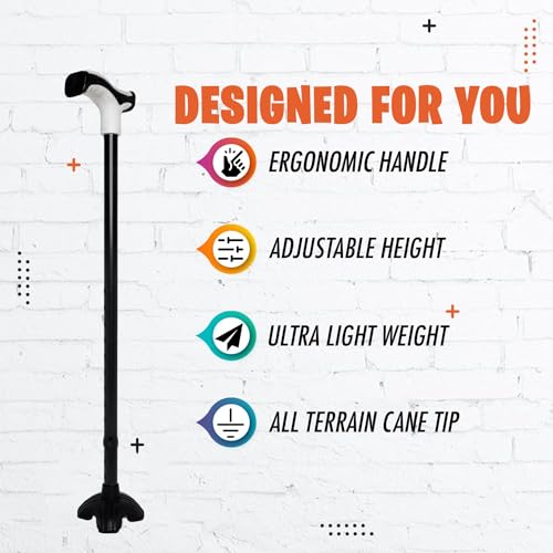 MCP Nimbus T Shape Aluminum Walking Stick, Lightweight, Walking Stick for Old People, Adjustable Height, Wide Base for Balance Stick (Big Shoe) - Image 2