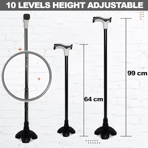 MCP Nimbus T Shape Aluminum Walking Stick, Lightweight, Walking Stick for Old People, Adjustable Height, Wide Base for Balance Stick (Big Shoe) - Image 3