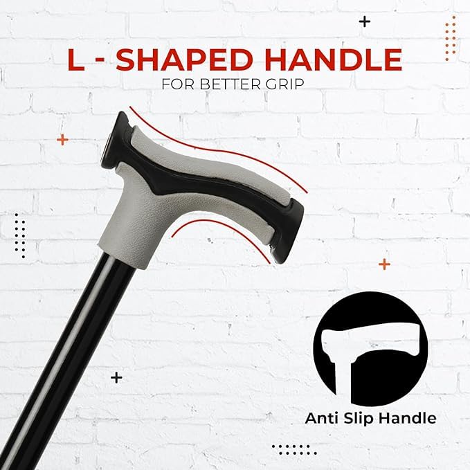 MCP Nimbus T Shape Aluminum Walking Stick, Lightweight, Walking Stick for Old People, Adjustable Height, Wide Base for Balance Stick (Big Shoe) - Image 4
