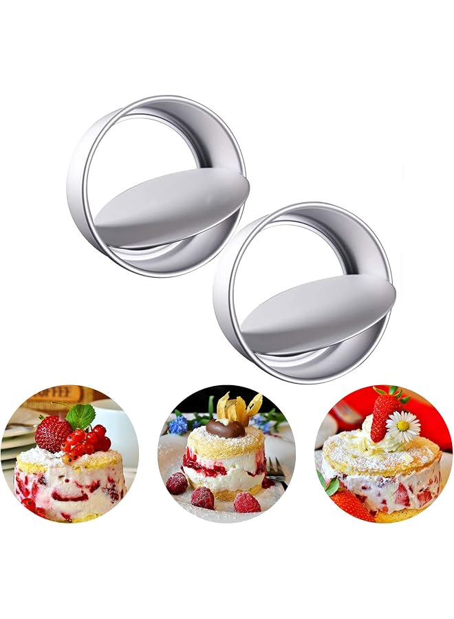 Baking Round Cake Mould, 2 Pack Non-Stick Deep Aluminum Round Cake Pan with Removable Bottom for Wedding/Birthday/Christmas Cake Baking Round Cake Tin Set with Loose Base (4 inch)