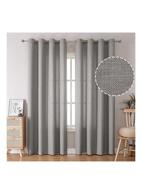 Natural Linen Semi Transparent Curtain For Living Rooms And Bedroom With Steel Grommets 2 Pcs