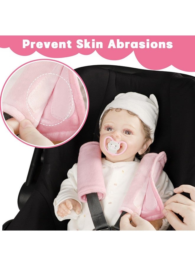 GFU Car Seat Strap Pads for Baby, Soft Shoulder Pads for Comfort, Reversible Seatbelt Covers for Kids, Perfect for Baby Car Seat, Stroller, Swing, High Chair, Size: 6.5 x 6.5 inch, Pink - Image 2