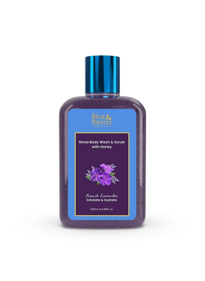 Blue Nectar Exfoliating Body Wash & Scrub For Rough & Bumpy Skin | French Lavender Tan Removal Body Scrub For Women & Men (10 Herbs, 250Ml) 
