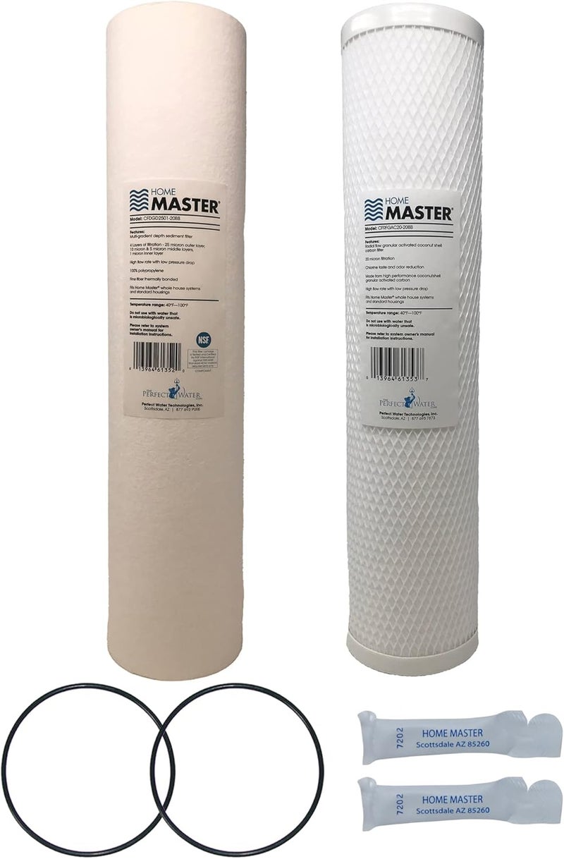 HomeMaster Whole House 4-Layer Sediment 25 Down to 1 Micron, Radial Flow GAC Carbon, 2 orings & Grease, 20gpm, Replacement Filter Set CsetBB2SmgC 20x4.5 - Image 1