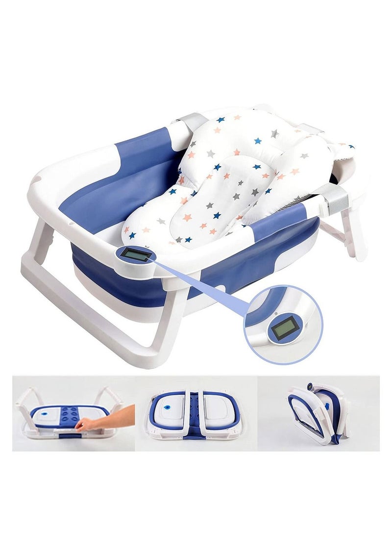 كول بيبي حوض استحمام للأطفال قابل للطي، حوض استحمام للأطفال مع وسادة ناعمة، حوض استحمام محمول للسفر مع فتحة تصريف - Image 1