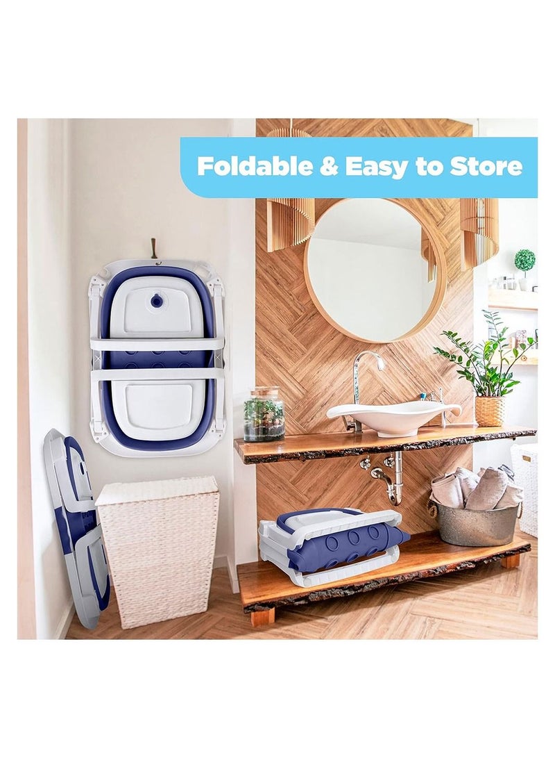 كول بيبي حوض استحمام للأطفال قابل للطي، حوض استحمام للأطفال مع وسادة ناعمة، حوض استحمام محمول للسفر مع فتحة تصريف - Image 4