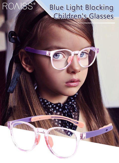 Kids Blue Light Blocking Glasses, Anti Eyestrain Computer Glasses, Gaming Eyewear UV400 Protection with Light Weight TR90 Frame for Boys Girls and Children Age 3-12, Clear Pink