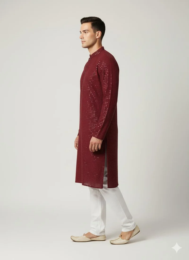 Lehar Maroon Sequinned Kurta