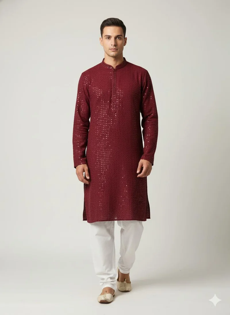 Lehar Maroon Sequinned Kurta