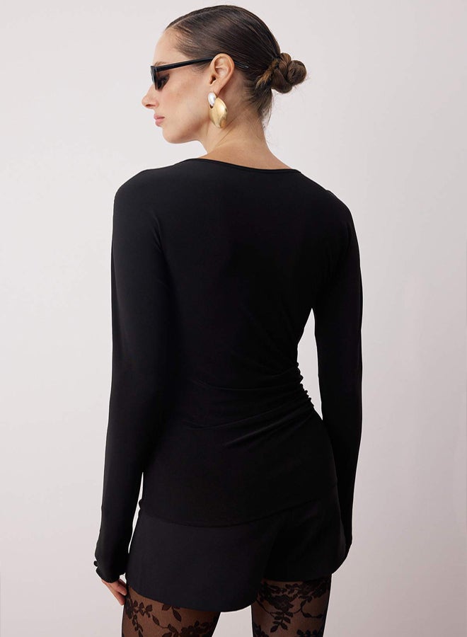 trendyol Black Knitted Party Blouse with Knot Detail - Image 5