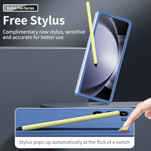 XIMAND for Samsung Galaxy Z Fold 7 Case with Slim SPen Holder Capacitance Pen Builtin Front Screen Protector UltraThin Silky Liquid PC Frosted Bumper Full Body Drop Fall Protection Blue - Image 3