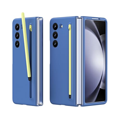 XIMAND for Samsung Galaxy Z Fold 7 Case with Slim SPen Holder Capacitance Pen Builtin Front Screen Protector UltraThin Silky Liquid PC Frosted Bumper Full Body Drop Fall Protection Blue - Image 1