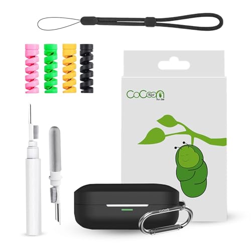 Cocoonkart Soft Silicone Case Cover Compatible for Realme Buds Air 7 | 7 Pro with Cleaner Kit,Lanyard & 4 Pcs Cable Protectors (Black) - Image 1