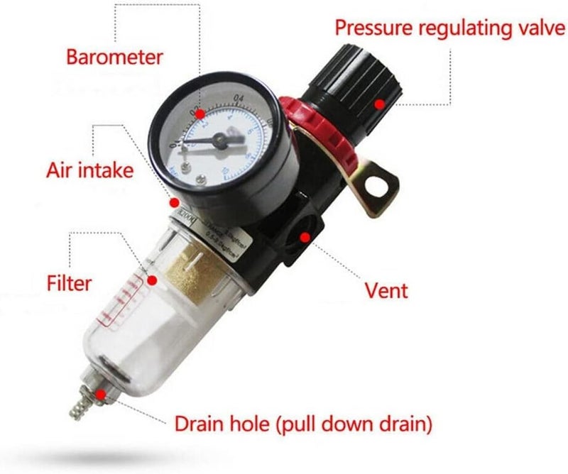 DLEIN AFR-2000 Pneumatic Air Filter Regulator Compressor & Pressure Reducing Valve & Oil Water Separation+ Gauge Outfit 1/4 Inch Pressure Gauge Pneumatic Air Filter Regulator Compressor 1PC(AFR-2000) - Image 1