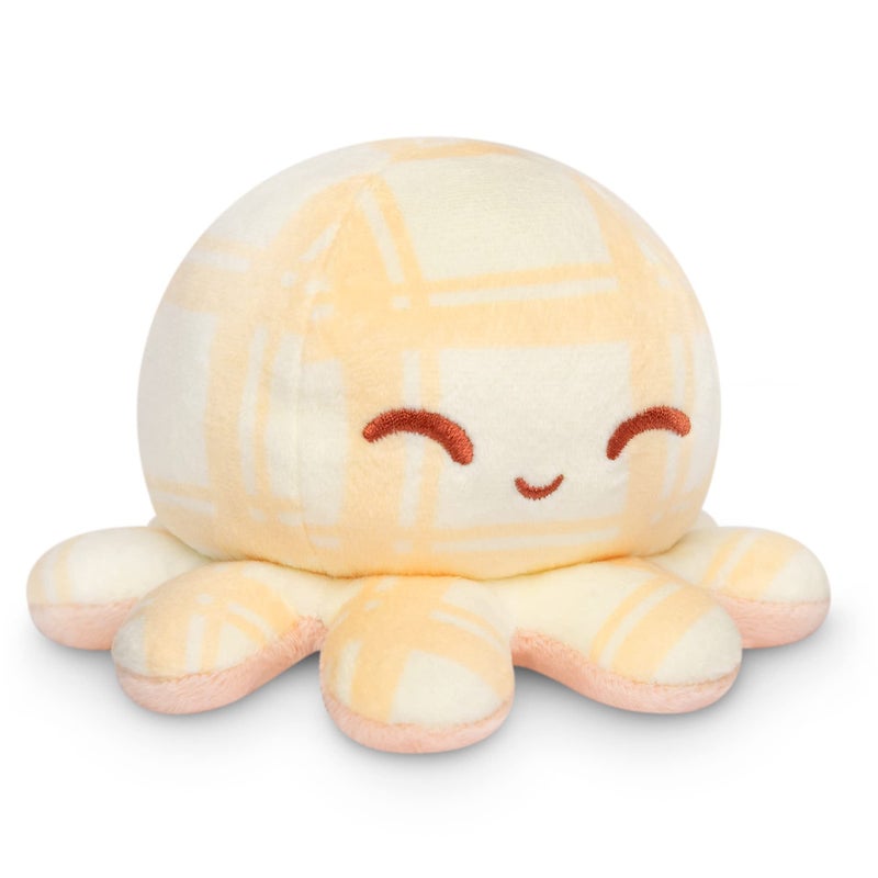 TeeTurtle - The Original Reversible Octopus Plushie - Tan Plaid + Peach - Cute Sensory Fidget Stuffed Animals That Show Your Mood 4 inch - Image 1