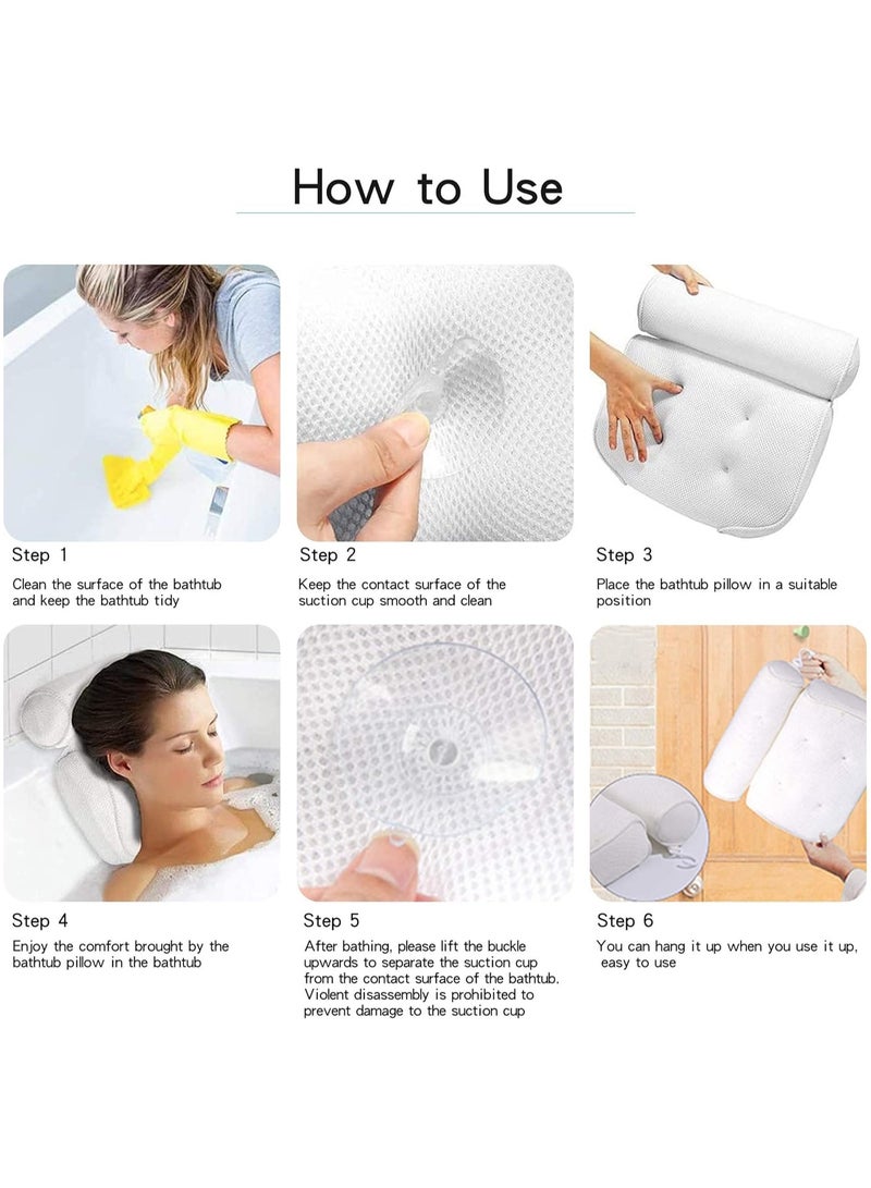 Waterproof Bathtub Pillow with 6 Large Non-Slip Suction Cups – Ultimate Support for Head, Neck & Back – Comfortable Spa Bath Cushion in White - Image 5
