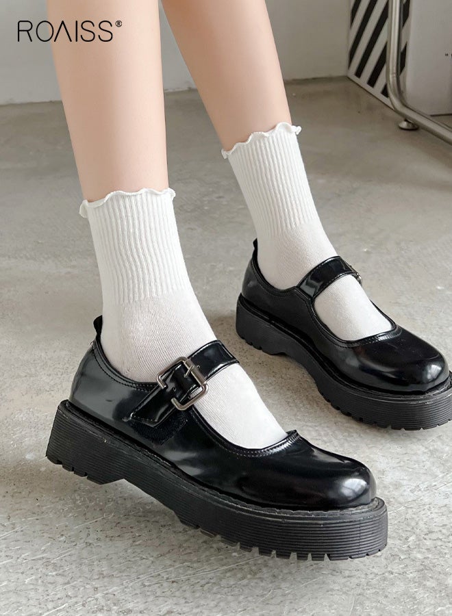 roaiss 6 Pairs Women's Mid-Calf Socks, Ruffled Hem Polyester-Cotton Blend Socks, Summer Lightweight Lolita Style Socks, for Pairing with Mary Jane Shoes - Image 5