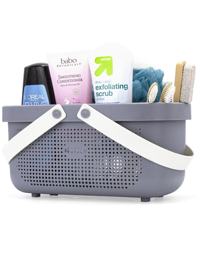 Suntown Plastic Organizer Storage Baskets with Soft Silicone Handles Storage Bins Organizer for Bathroom and kitchen Shampoo, Body Wash, Shower Essentials, Makeup(Gray) - Image 1