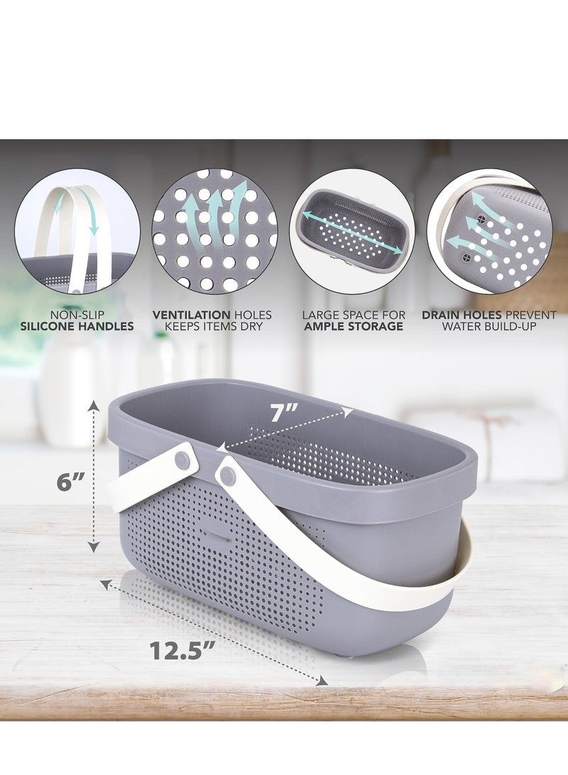 Suntown Plastic Organizer Storage Baskets with Soft Silicone Handles Storage Bins Organizer for Bathroom and kitchen Shampoo, Body Wash, Shower Essentials, Makeup(Gray) - Image 4