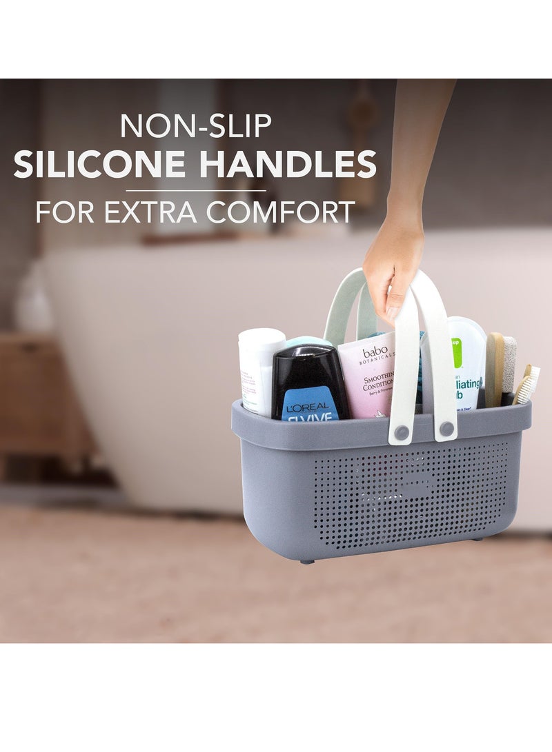 Suntown Plastic Organizer Storage Baskets with Soft Silicone Handles Storage Bins Organizer for Bathroom and kitchen Shampoo, Body Wash, Shower Essentials, Makeup(Gray) - Image 2