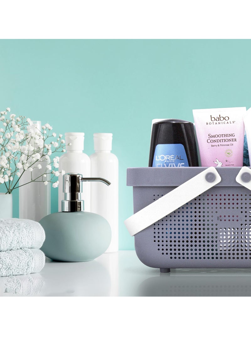 Suntown Plastic Organizer Storage Baskets with Soft Silicone Handles Storage Bins Organizer for Bathroom and kitchen Shampoo, Body Wash, Shower Essentials, Makeup(Gray) - Image 5