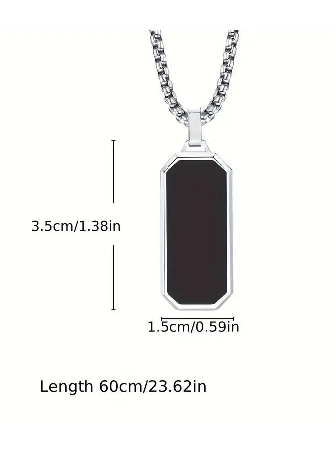 1pc Elegant Men's Stainless Steel Necklace with Sleek Black Enamel Geetric Pendant - Durable 201 Stainless Steel, Ideal Personal Gift for Him