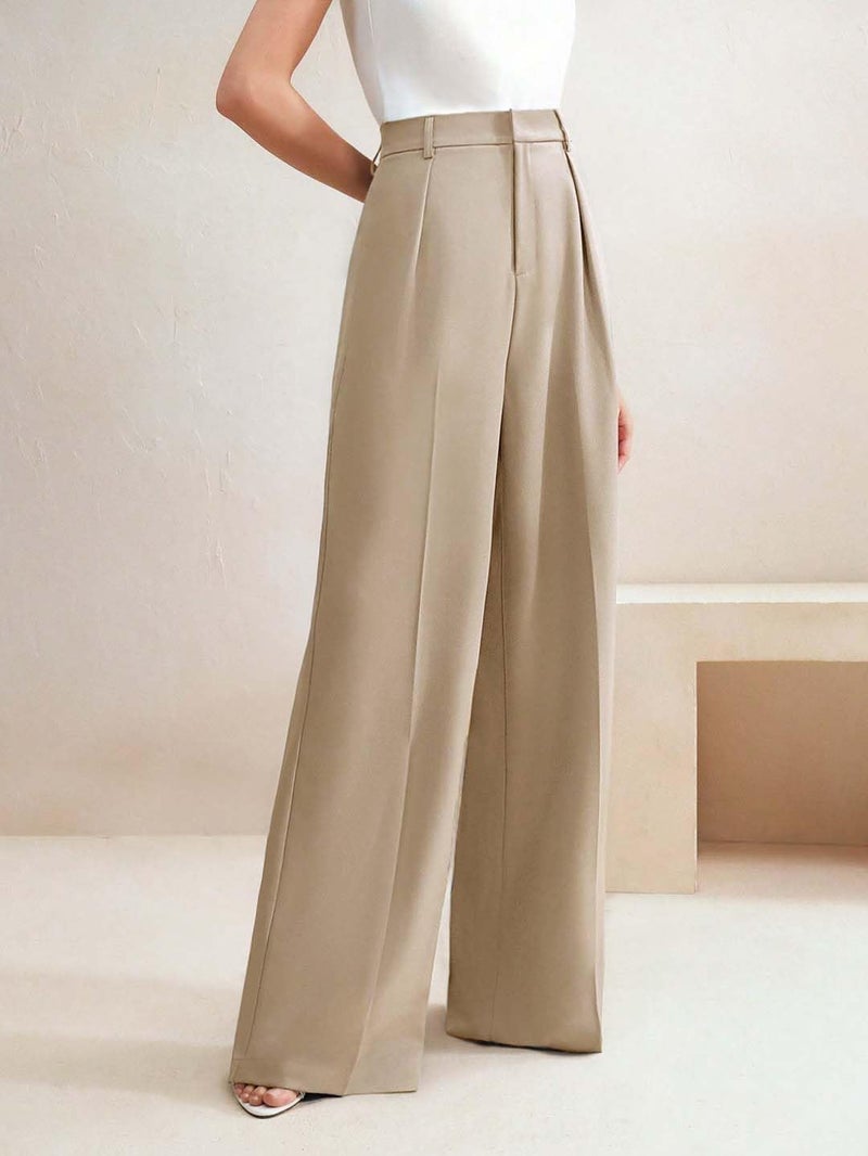KOTTY Korean Wide Leg Beige Pants for Women Fashion Wear (Beige,L)-KOTTYWOMENSPANT843L - Image 5