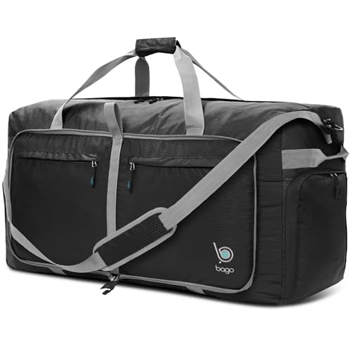 Bago Large Foldable Duffel Bags for Traveling Women & Men - 120L Packable Duffle Bag for Travel with Shoe Compartment - Water Repellant, Heavy Duty, Lightweight Folding & Collapsible (Black) - Image 1