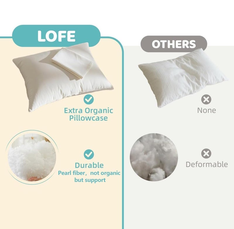 LOFE Organic Pillow with Pillowcase - 20x26 Organic Standard Pillow with 100% Organic Cotton Shell, Adjustable Loft Youth Plilow, Machine Washable, Soft, Perfect for Youth&Adults - Image 2