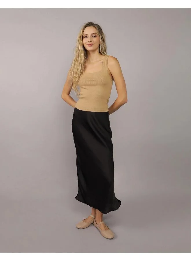 American Eagle AE High-Waisted Satin Midi Skirt