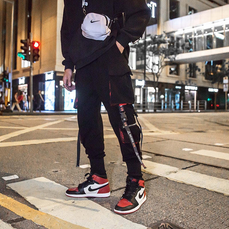 Autumn Mens Hip Hop Trousers with Tapered Cuffs Black G12 - Image 4