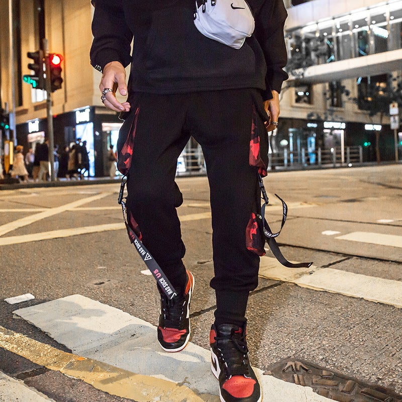 Autumn Mens Hip Hop Trousers with Tapered Cuffs Black G12 - Image 1