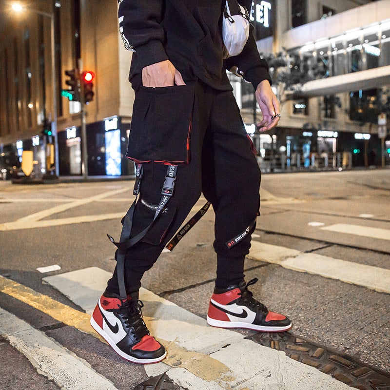 Autumn Mens Hip Hop Trousers with Tapered Cuffs Black G12 - Image 3