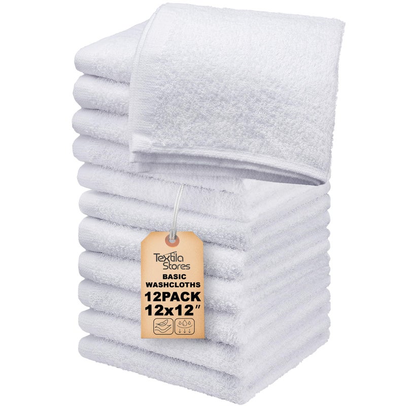Textila Basic Wash Cloths 12x12 Inches – Pack of 12 – White Color – Soft and Absorbent Multipurpose Cotton Washcloths for Bathroom, Spa, Gym, Salon, Hotel, and Everyday Use - Image 4