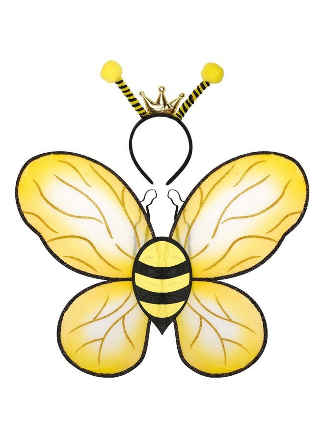 FUNCREDIBLE Bumble Bee Costume Accessories | Bee Wings and Bee Antenna Headband Set | Honey Bee Costumes | Halloween Bumblebee Cosplay Party Favors for Women, Men and Kids - Image 1