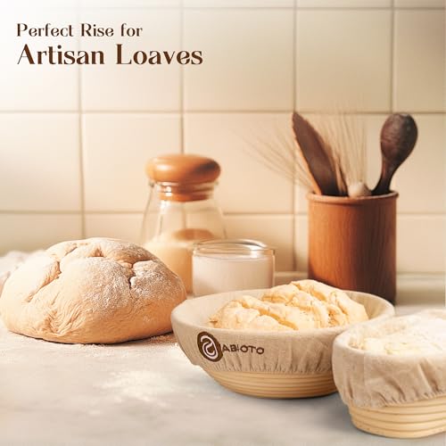 ABIOTO Bread Proofing Baskets for Sourdough Bread Baking - Set of 2 9" Round Banneton Baskets with Liners, Made of Finest Indonesian Rattan - Bake Perfect Artisan Bread Loaves at Home Like a Pro - Image 3