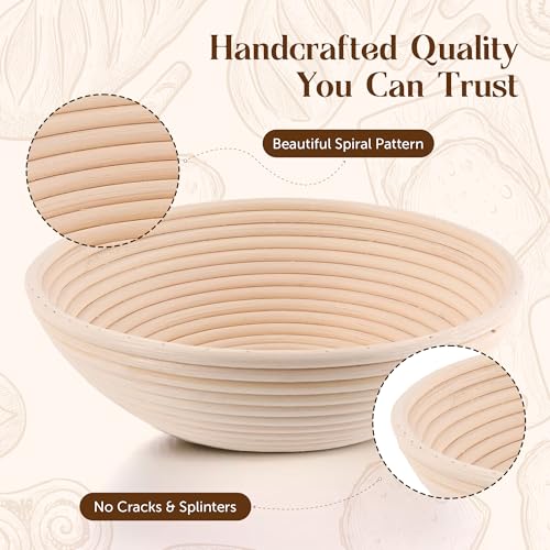 ABIOTO Bread Proofing Baskets for Sourdough Bread Baking - Set of 2 9" Round Banneton Baskets with Liners, Made of Finest Indonesian Rattan - Bake Perfect Artisan Bread Loaves at Home Like a Pro - Image 2