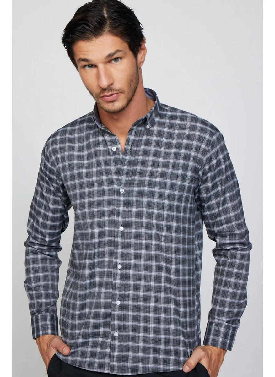 Tudors Classic Fit Button Collar Small Checked Cotton Men's Shirt