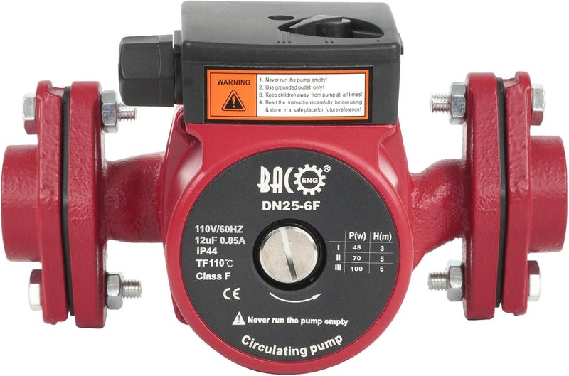BACOENG 110V Flanges Hot Water Recirculating Pump, 3-Speed Switchable NTP 1" Circulation Pump for Water Heater, Hydronic Radiant Heating, Red - Image 1