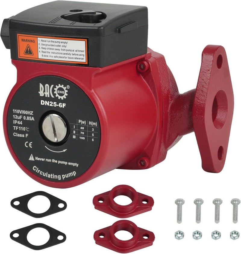 BACOENG 110V Flanges Hot Water Recirculating Pump, 3-Speed Switchable NTP 1" Circulation Pump for Water Heater, Hydronic Radiant Heating, Red - Image 2