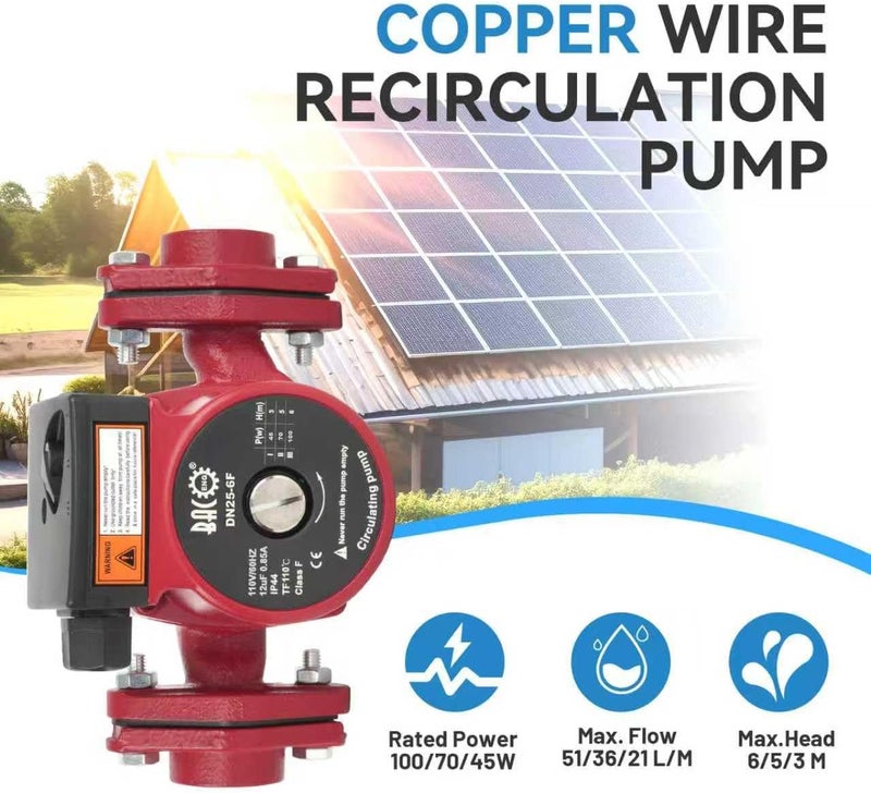 BACOENG 110V Flanges Hot Water Recirculating Pump, 3-Speed Switchable NTP 1" Circulation Pump for Water Heater, Hydronic Radiant Heating, Red - Image 3