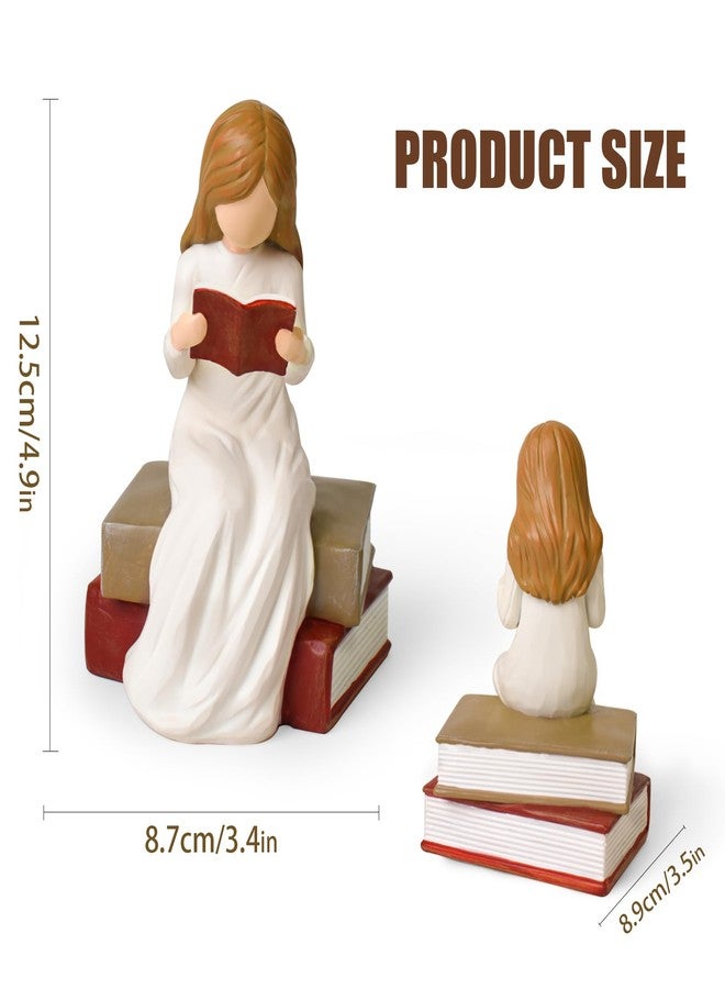 Cuayaes Reading Figurine Bookshelf Decor, Book Lovers Gifts for Women Readers, Graduates, Students, Teachers, Caregivers, Hand-Painted Sculpted Aesthetic Statue for Home Office Desk Decor - Image 2