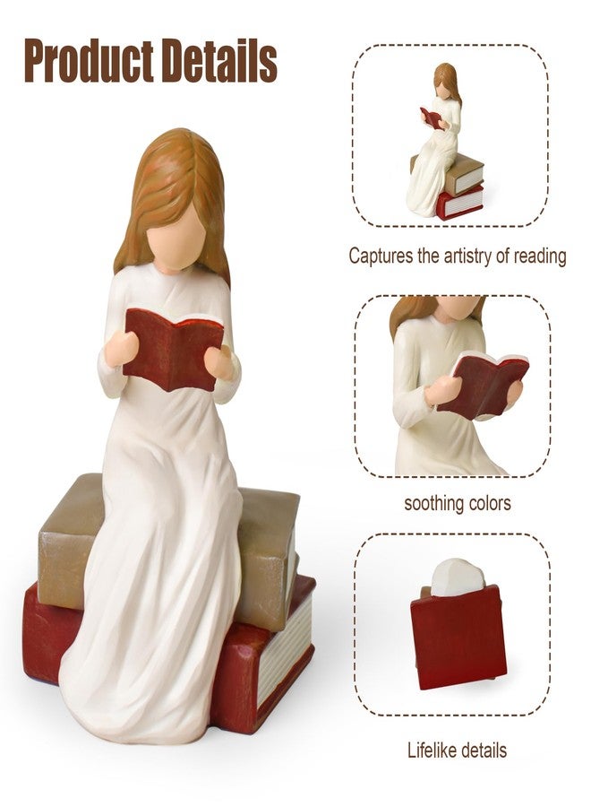 Cuayaes Reading Figurine Bookshelf Decor, Book Lovers Gifts for Women Readers, Graduates, Students, Teachers, Caregivers, Hand-Painted Sculpted Aesthetic Statue for Home Office Desk Decor - Image 5