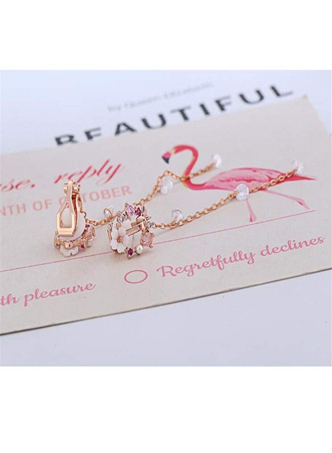 جريس جون أقراط GRACE JUN العصرية ذات الشرابة الطويلة والمزينة بالمينا والزركونيا المكعبة النحاسية، بدون ثقب، للنساء، إكسسوار زفاف ساحر (أقراط بمشبك على شكل زهرة) - Image 5