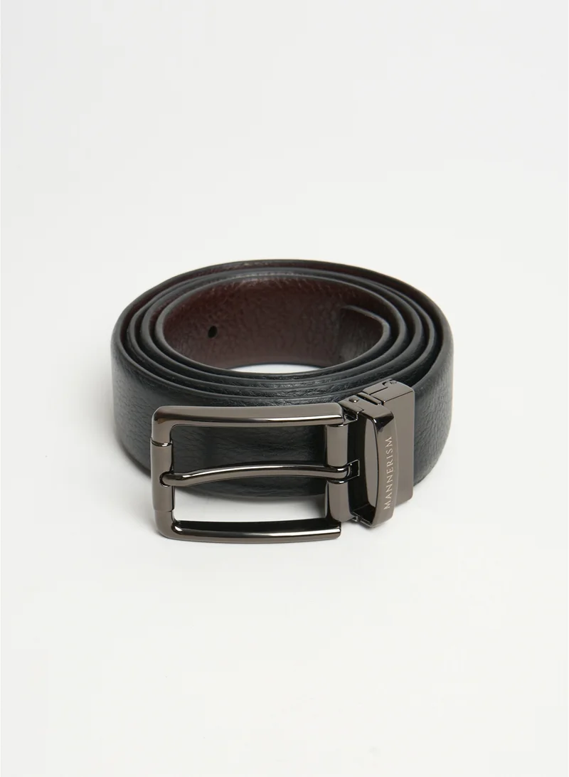 مانرزم The Wayfinder Reversible Leather Belt Black & Dark Brown