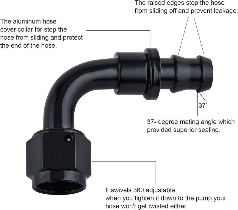 ESPEEDER SYKRSS 6AN 90 Degree Push Lock Swivel Hose End Fitting for Rubber Fuel Line - Black (2 Pcs) - Image 4